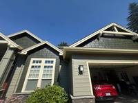 Sage Green Craftsman Home Exterior and Garage