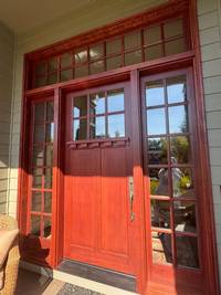 Stained Wood Entry Door and Sidelights
