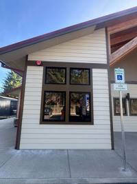Close-up view of the station’s updated exterior finish, highlighting sharp detail work and refreshed siding.